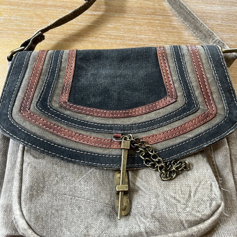 Mona B Purse Tote Crossbody Canvas Leather Handbag Satchel Unique Pin‎ Lock